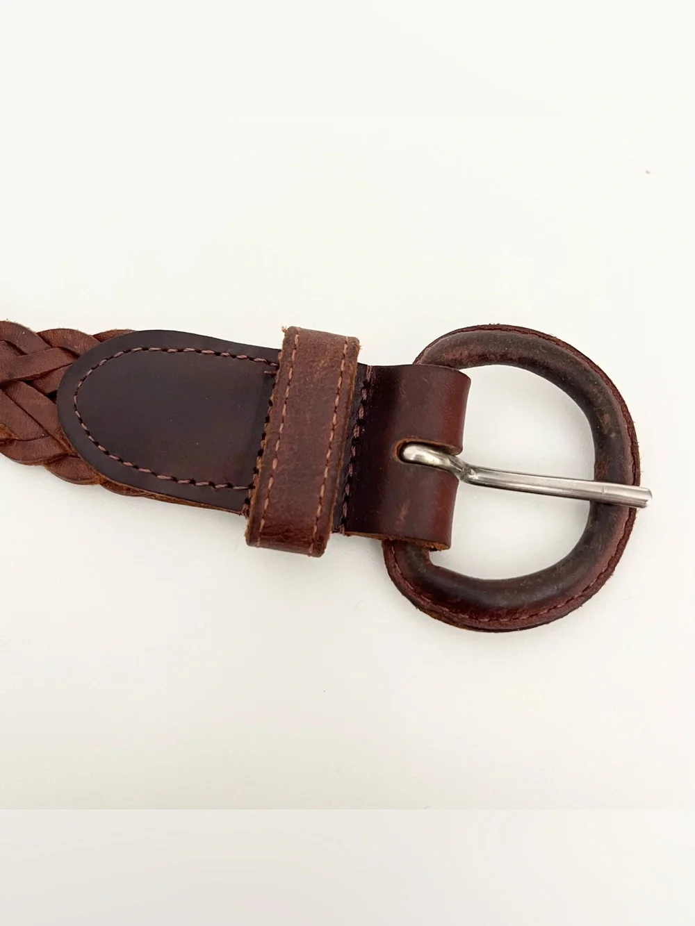 Women's Braided Woven Brown Leather Belt Oil Tanned Cowhide Argentina Boho Aged